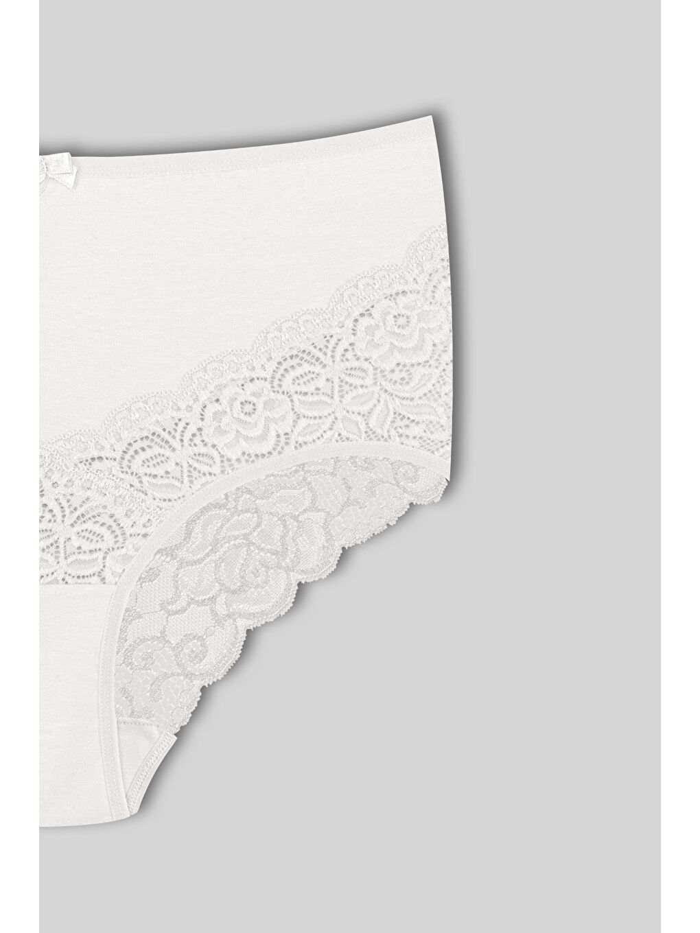 Ekru Pamuklu Arkası ve Önü V Dantel Yüksek Bel Büyük Beden Kadın Külot-2