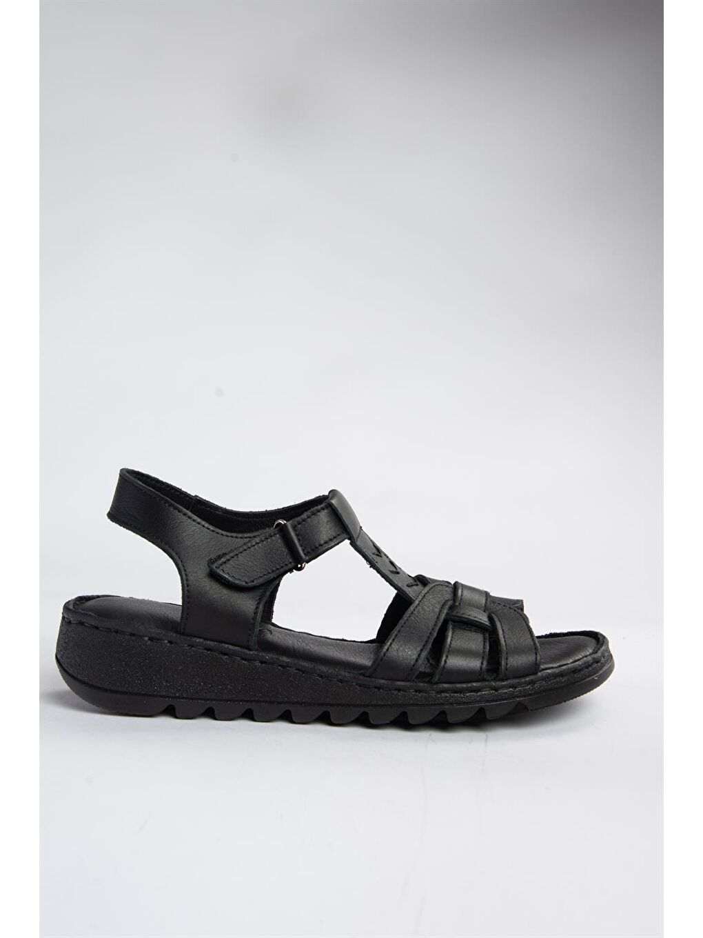 P555030303 Siyah Hakiki Deri Günlük Kadın Sandalet-3