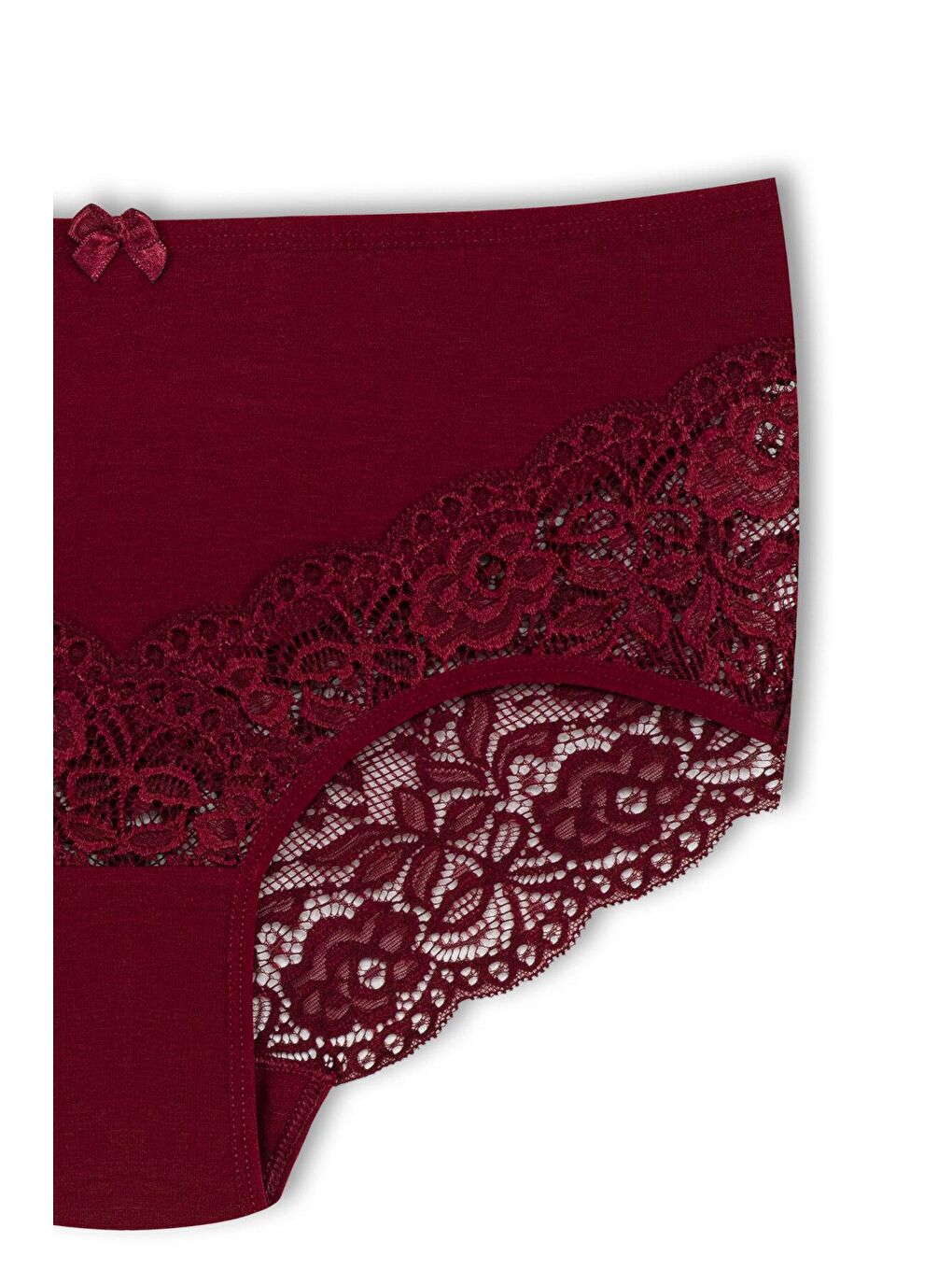 Bordo Pamuklu Arkası ve Önü V Dantel Yüksek Bel Büyük Beden Kadın Külot-2