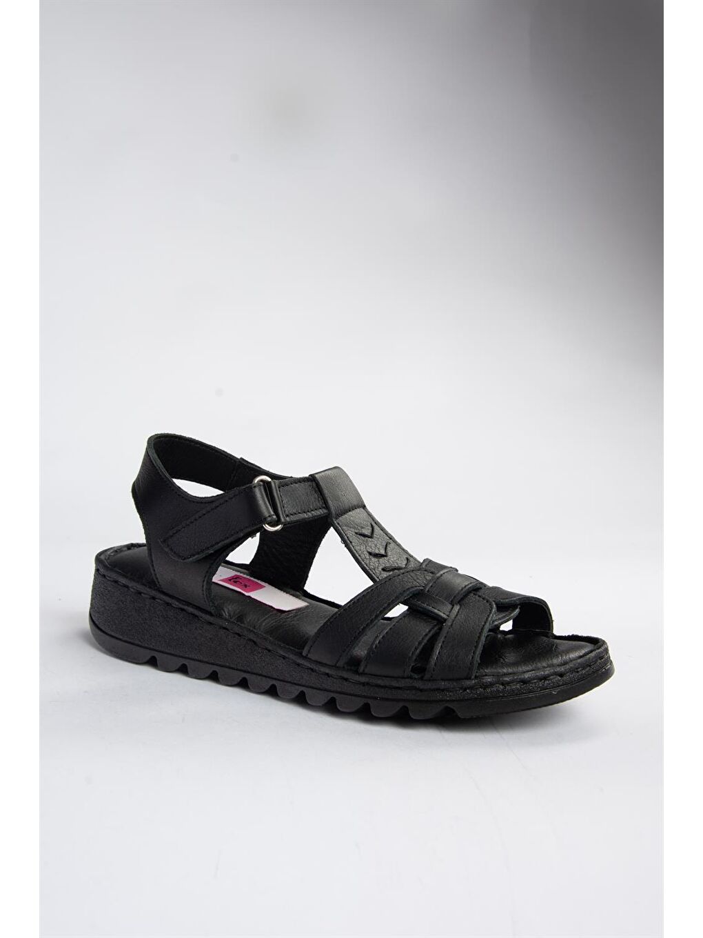 P555030303 Siyah Hakiki Deri Günlük Kadın Sandalet-4