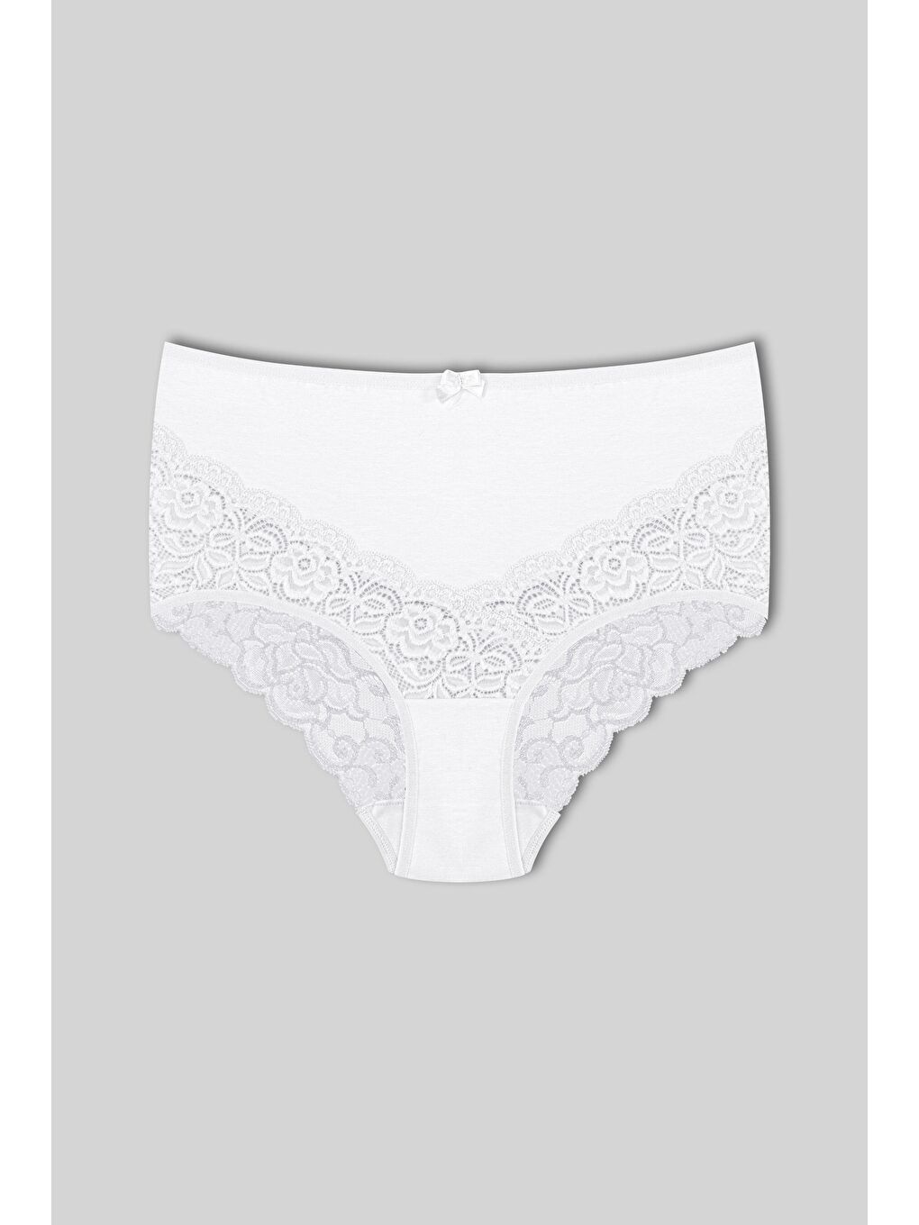 Beyaz Pamuklu Arkası ve Önü V Dantel Yüksek Bel Büyük Beden Kadın Külot