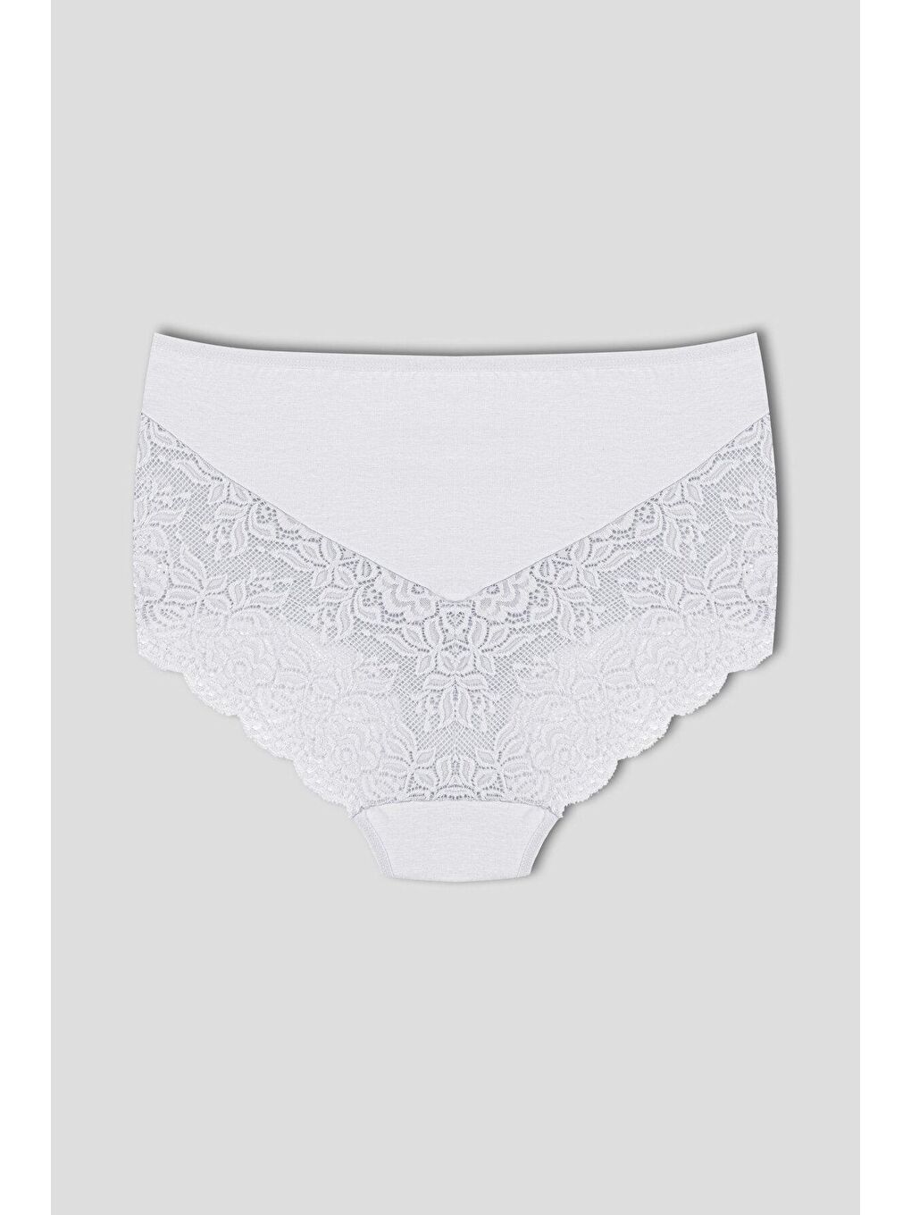 Beyaz Pamuklu Arkası ve Önü V Dantel Yüksek Bel Büyük Beden Kadın Külot-1