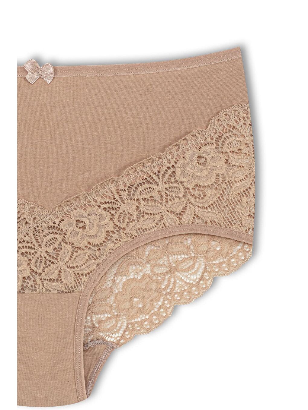 Kahverengi Pamuklu Arkası ve Önü V Dantel Yüksek Bel Büyük Beden Kadın Külot-2