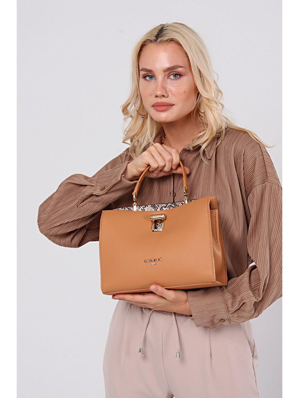 Kahverengi Kadın Içi Desenli Çanta-3