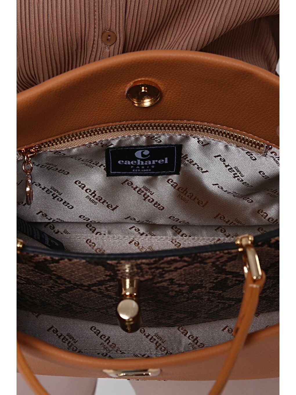 Kahverengi Kadın Içi Desenli Çanta-4