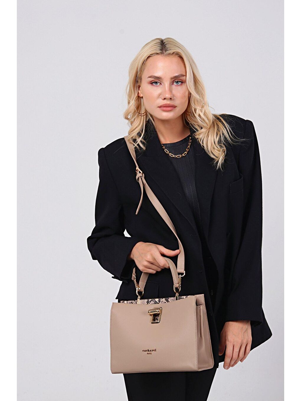 Bej Kadın Içi Desenli Çanta-2