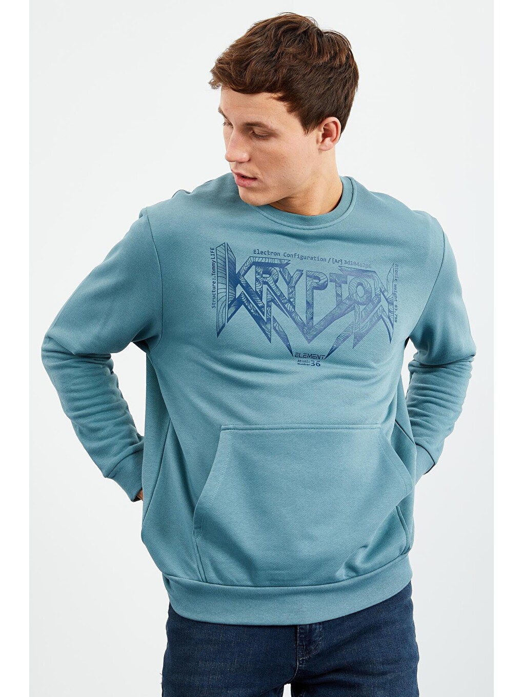 Tommylife Mint Yeşili Erkek Yazı Baskılı Bisiklet Yaka Rahat Form
