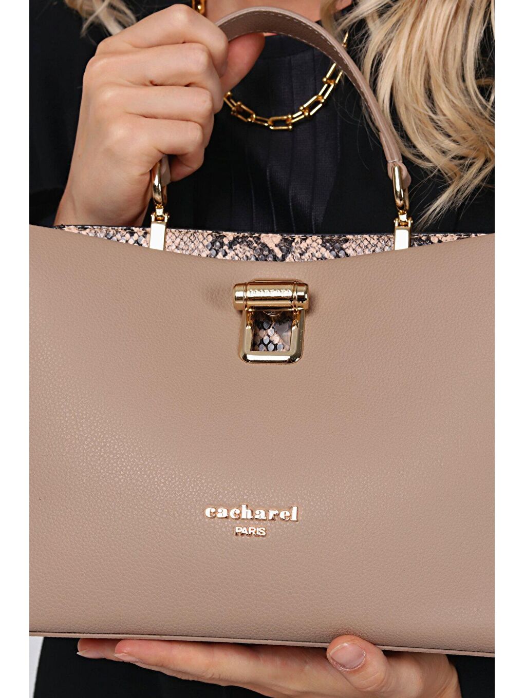 Bej Kadın Içi Desenli Çanta-4