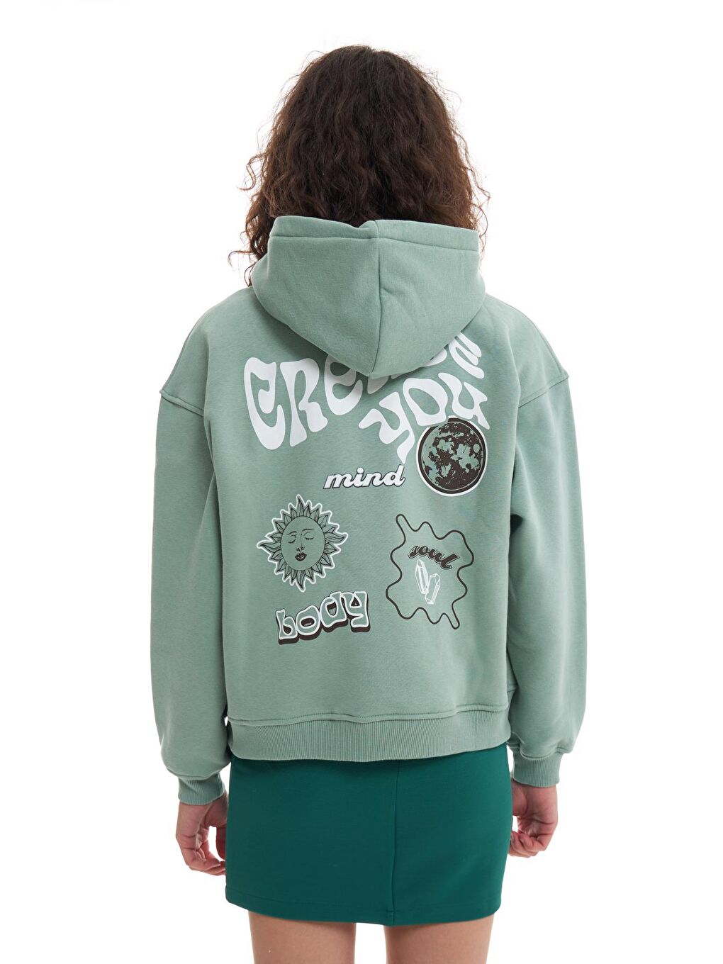 QUZU Su Yeşili Kanguru Cepli Kapüşonlu Sweatshirt Mint - 4