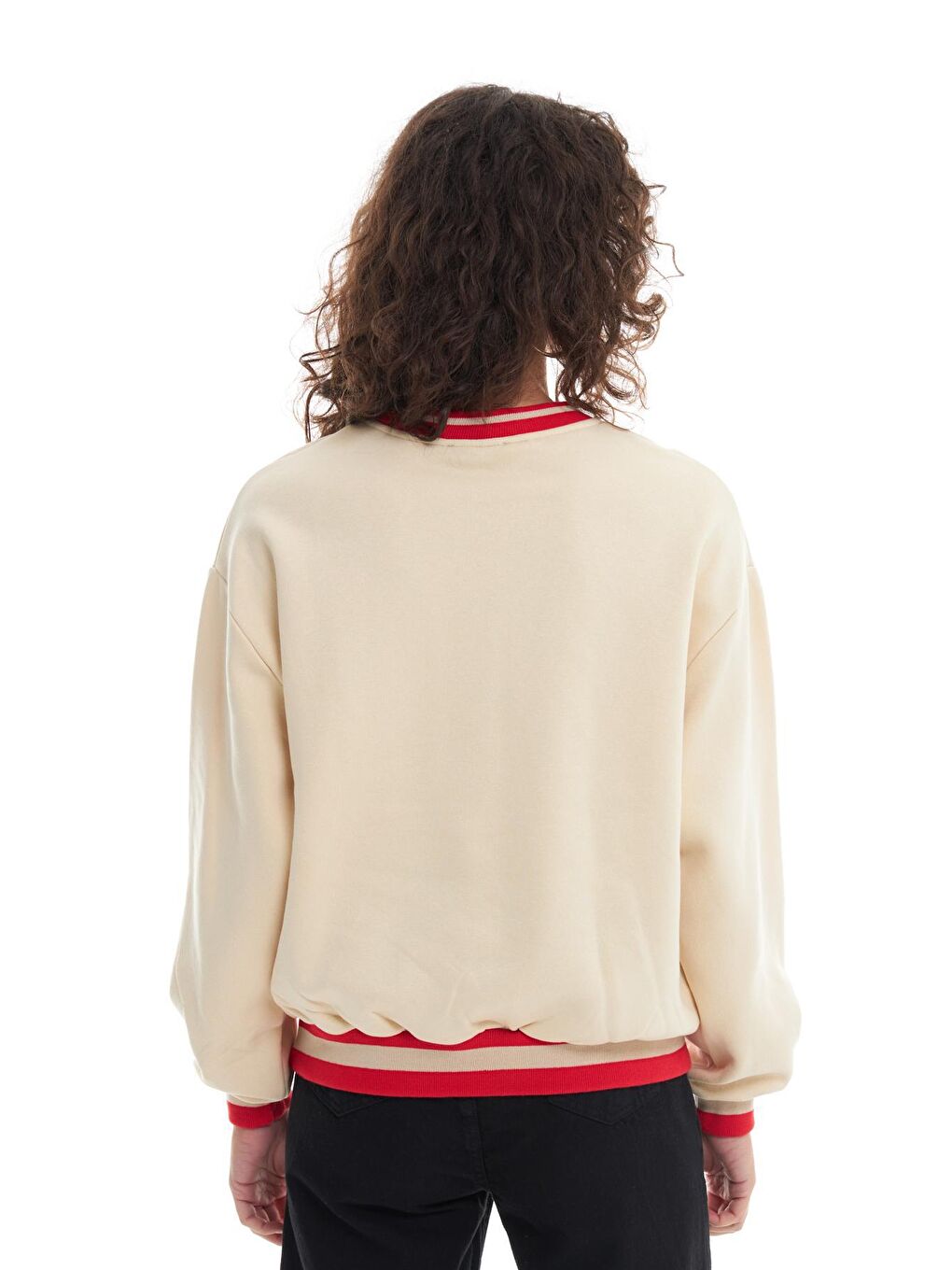 QUZU Açık Bej Baskılı Overisize Sweatshirt Açık Bej - 4