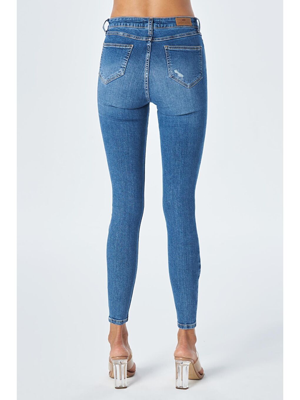 Judy Orta Mavi Yüksek Bel Yıpratmalı Skinny Fit Jean Pantolon C 4521-156-3