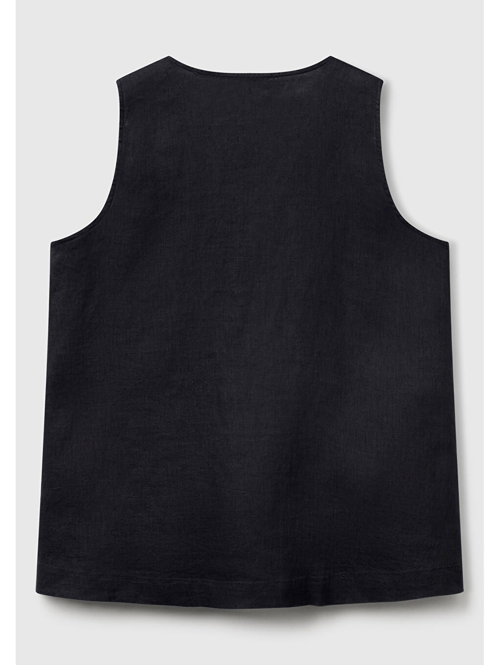 Kadın Siyah %100 Keten V Yaka Kolsuz Geniş Kesim Bluz-3