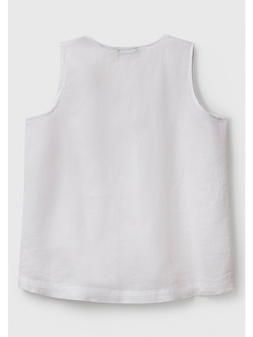 Kadın Beyaz %100 Keten V Yaka Kolsuz Geniş Kesim Bluz-3