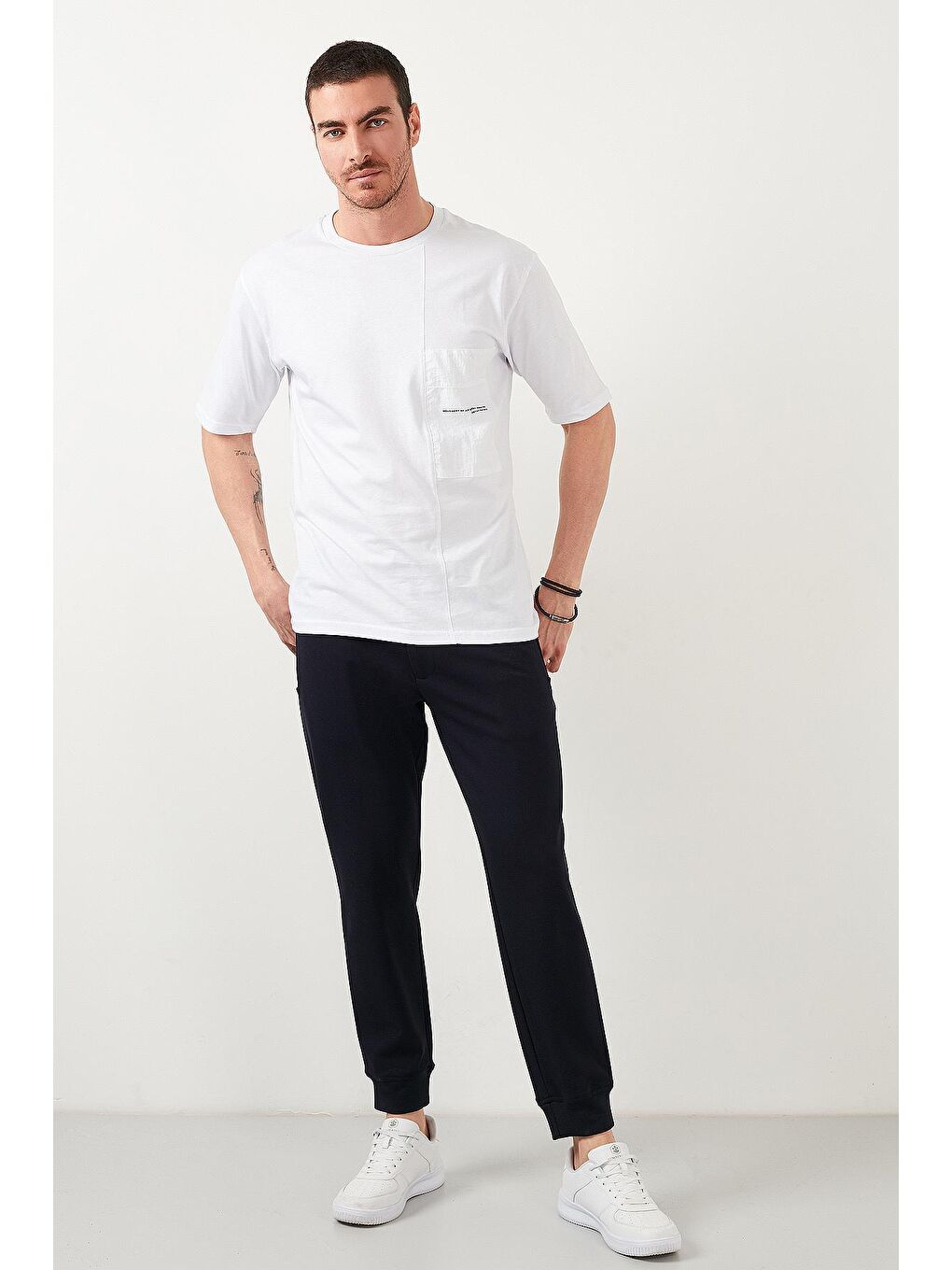 Beyaz Oversize Bisiklet Yaka %100 Pamuk Tişört 5721013-3