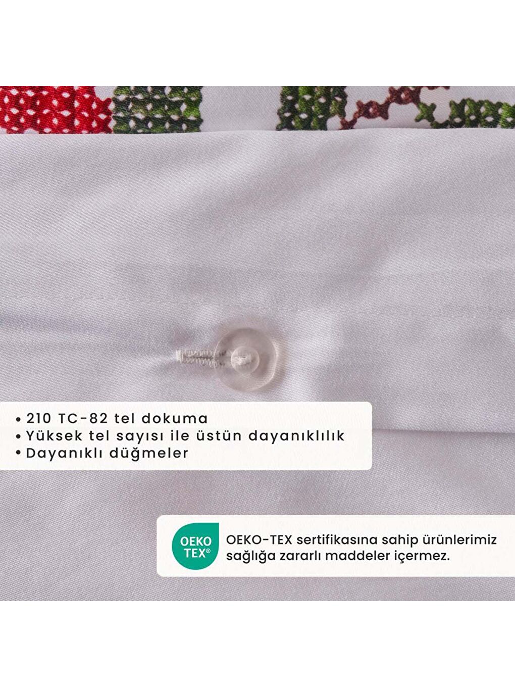 %100 Pamuk Saten Jolly King Size Nevresim Seti Kırmızı-Yeşil (240x220 cm)-2