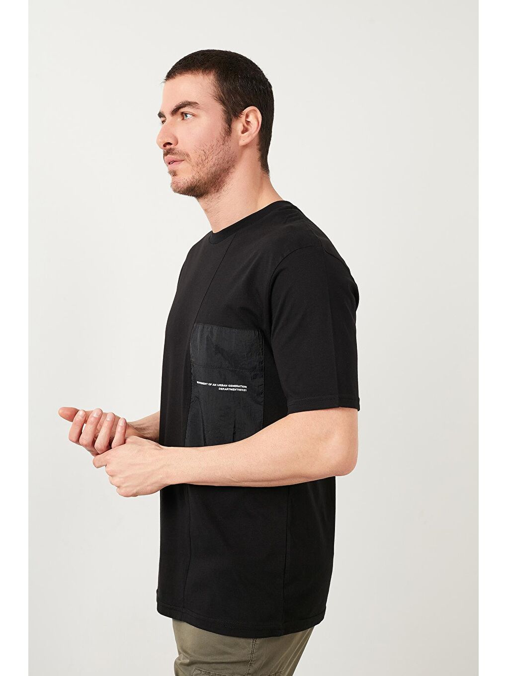 Siyah Oversize Bisiklet Yaka % 100 Pamuk T Shirt 5721013