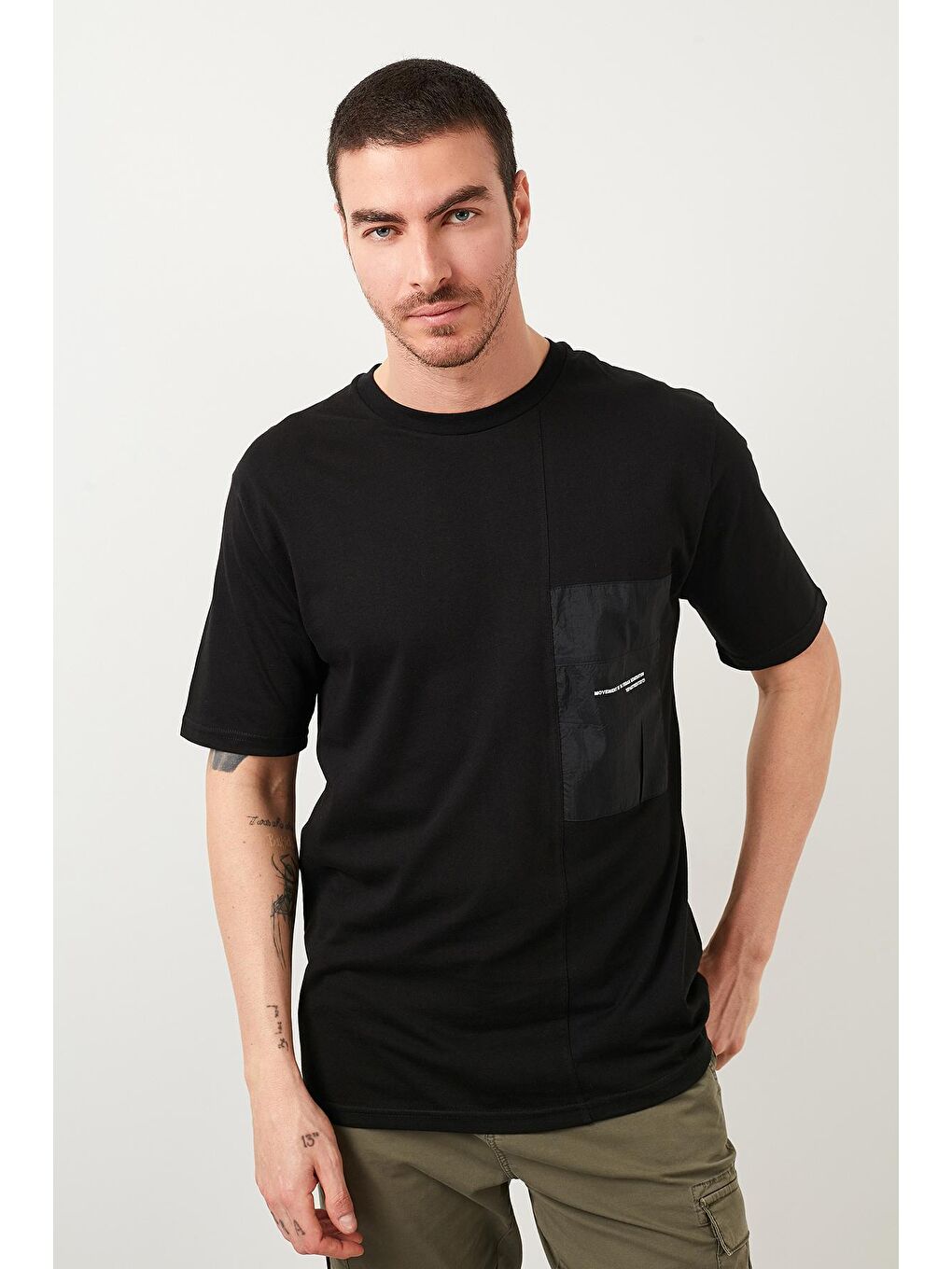 Siyah Oversize Bisiklet Yaka % 100 Pamuk T Shirt 5721013-2