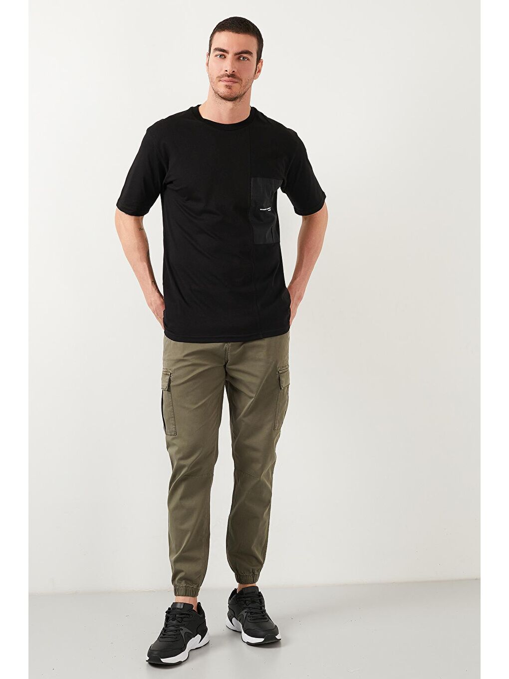 Siyah Oversize Bisiklet Yaka % 100 Pamuk T Shirt 5721013-3