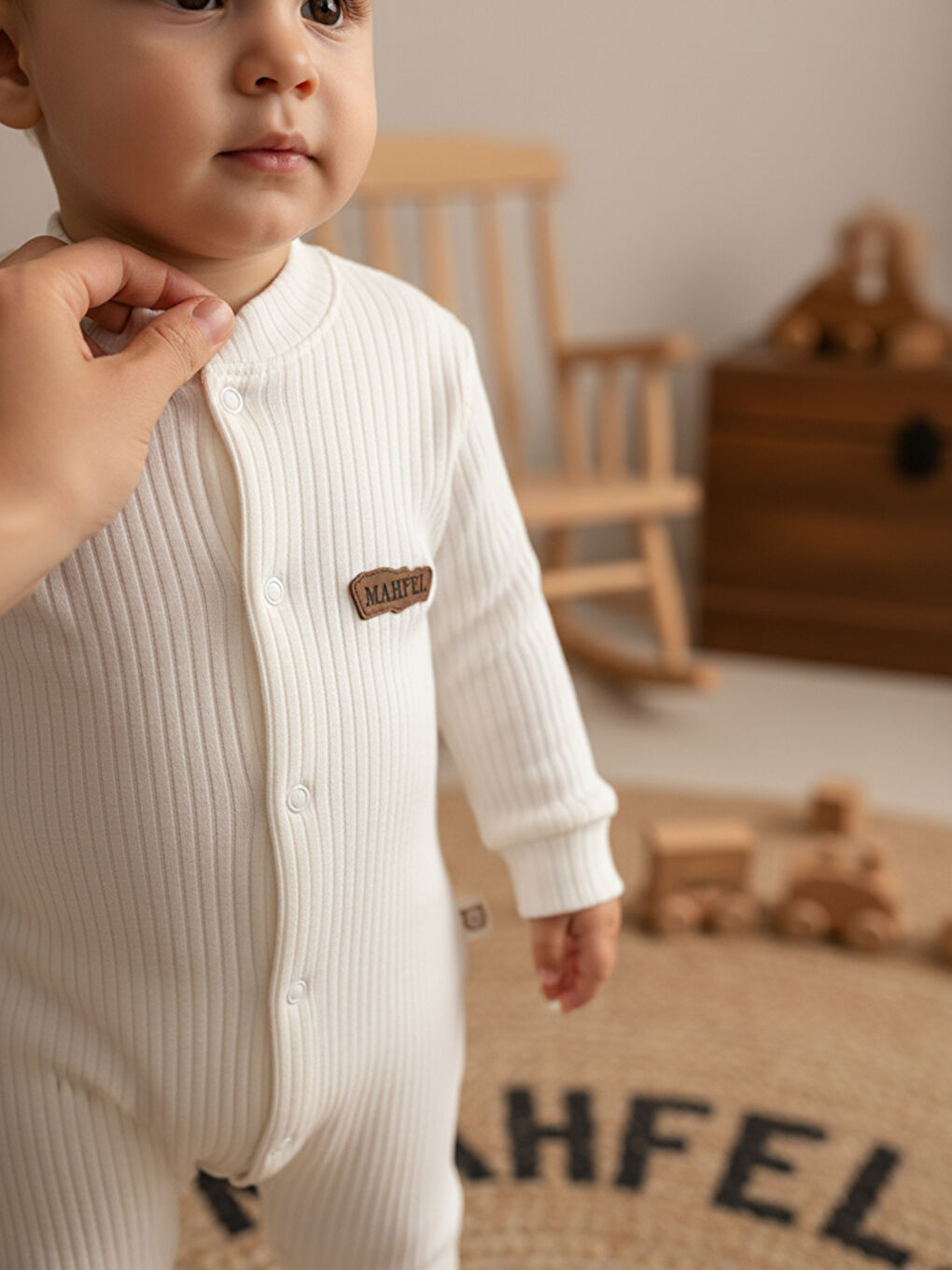 Ekru %100 Pamuklu Fitilli Bebek Tulum Salopet EKRU-4