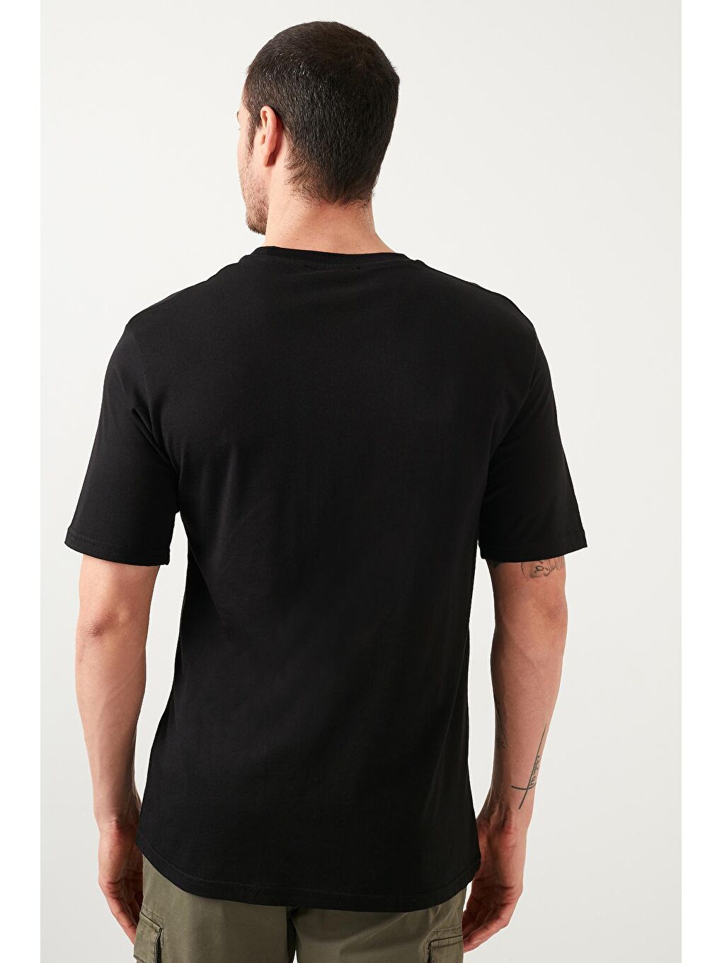 Siyah Oversize Bisiklet Yaka % 100 Pamuk T Shirt 5721013-4