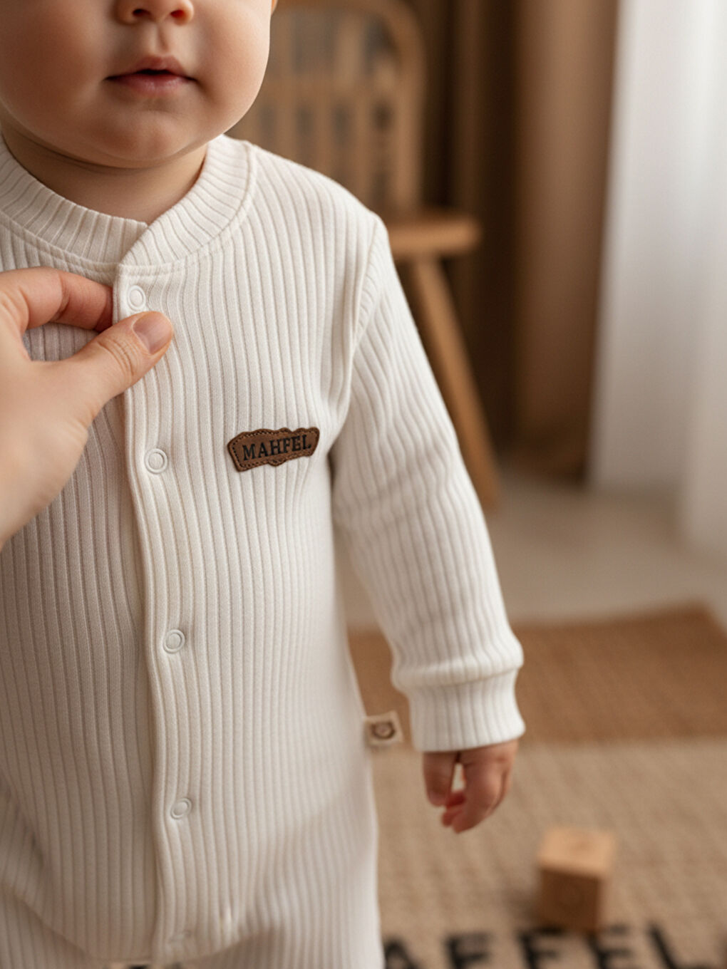 Ekru %100 Pamuklu Fitilli Bebek Tulum Salopet EKRU-6