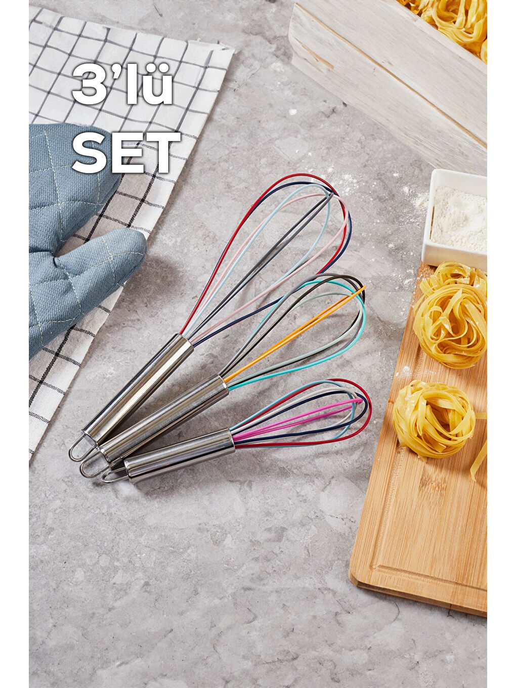 Beyaz 15398 3'lü Çırpıcı Seti - Metal Saplı Silikon Uçlu Kendinden Askılı