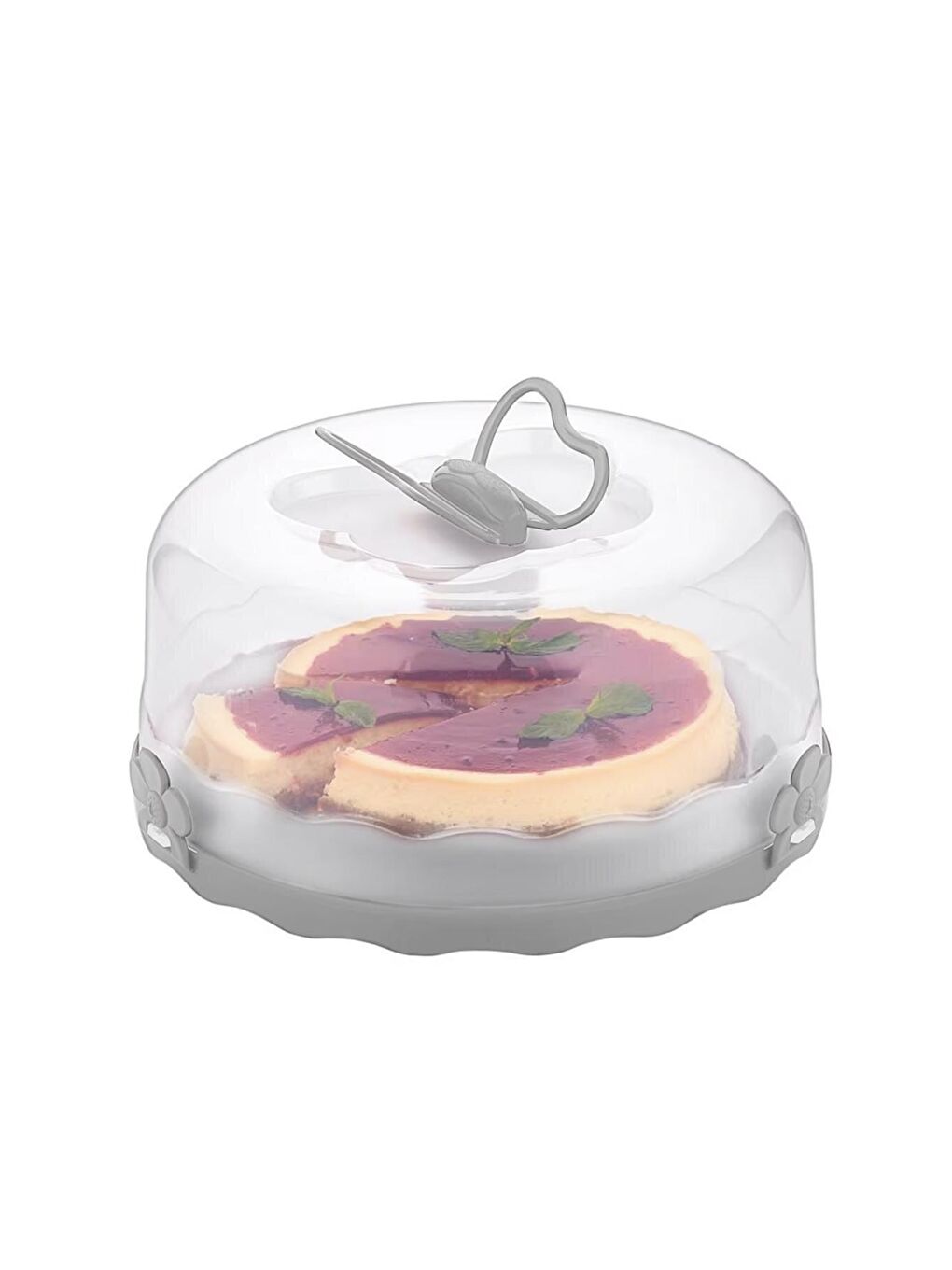 L-00501 Caramel Kilitli Kapaklı Kek Pasta Saklama Taşıma Kabı Borcam - Kek Fanusu Gri-1