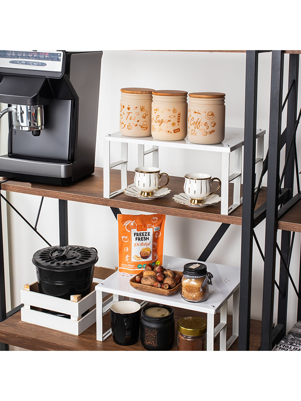 Beyaz Dükkanönü Dolap Içi Düzenleyici Raf Tabak Bardak Rafı Metal Raf 3'lü-1