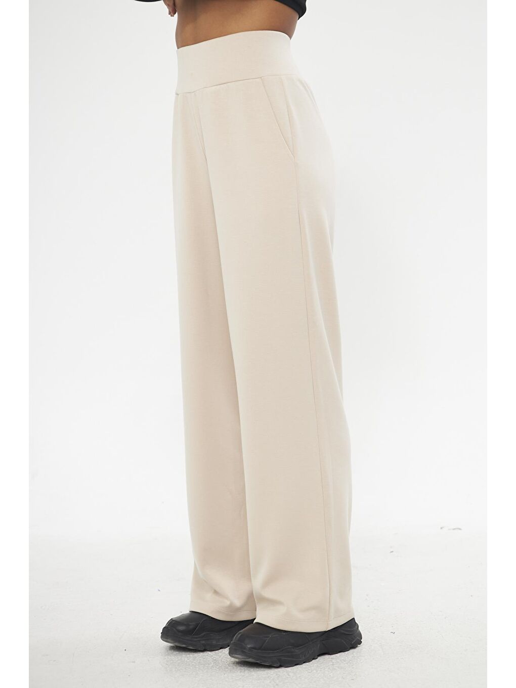 Bej Kadın Yüksek Bel Geniş Paça Eşofman Altı - Mayer-1