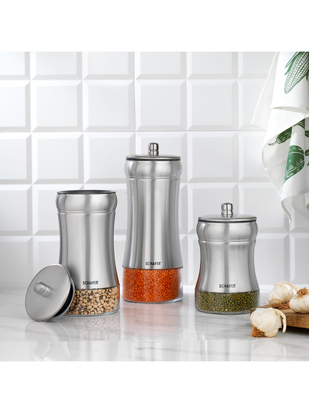 SCHAFER Gri Retro 3 Boy Kavanoz Seti-Inox - 1