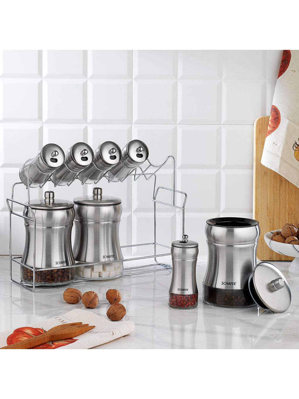 Gri Retro Baharat Takımı 9 Parça-Inox-1