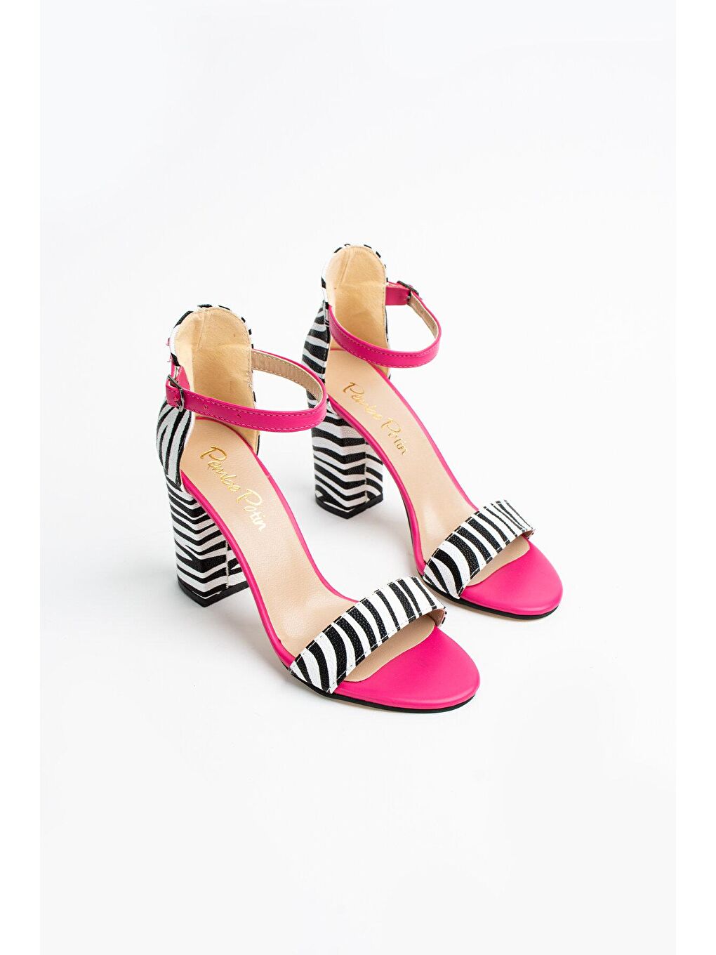 Fuşya Desenli Tokalı Kadın Kalın Topuklu Ayakkabı 001-202-23-3