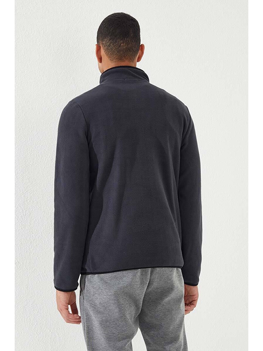 Antrasit Yarım Fermuarlı Sweatshirt Slim Fit Dik Yaka Erkek Polar - 87891-3