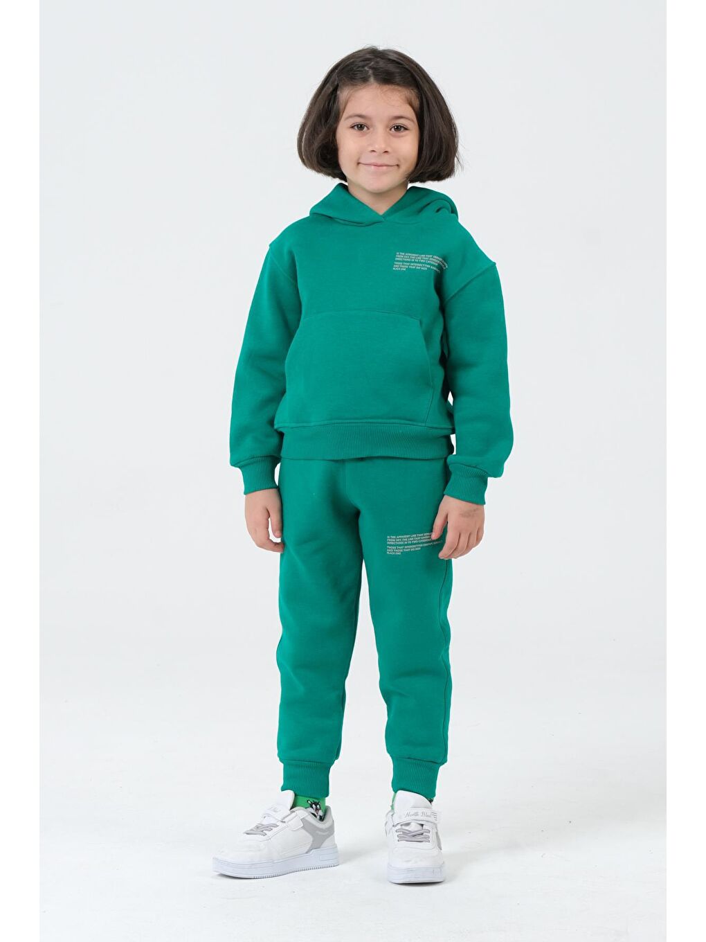 Yeşil Kız Çocuk Kapüşonlu Eşofman Takımı