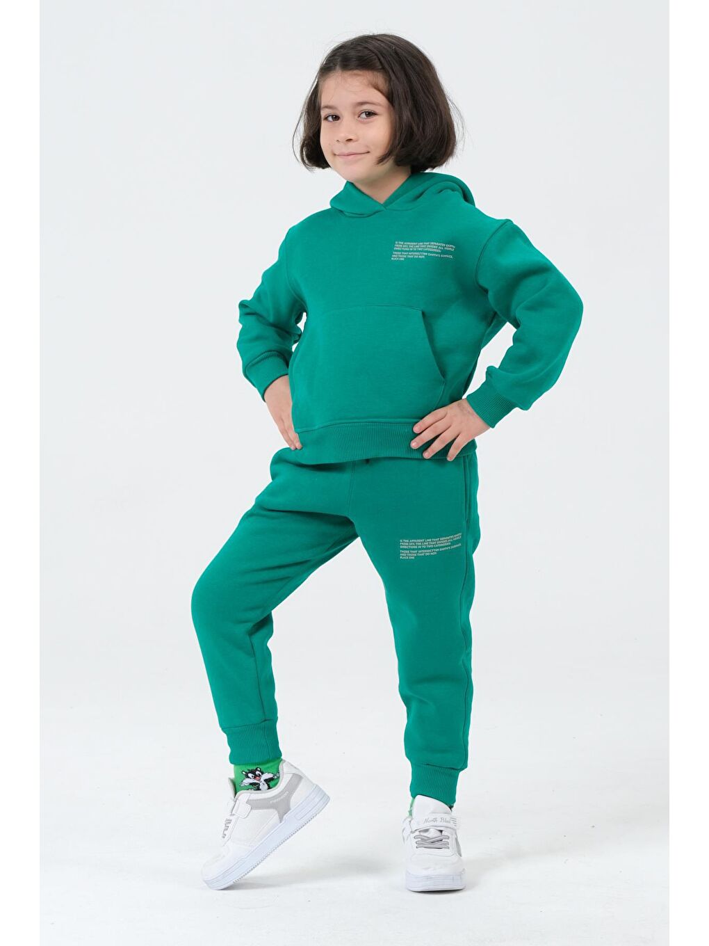 Yeşil Kız Çocuk Kapüşonlu Eşofman Takımı-1