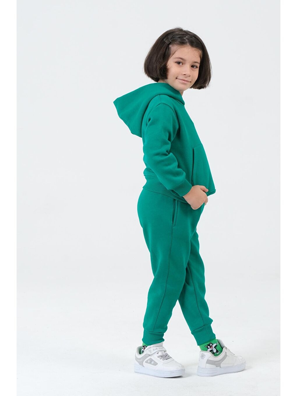 Yeşil Kız Çocuk Kapüşonlu Eşofman Takımı-2