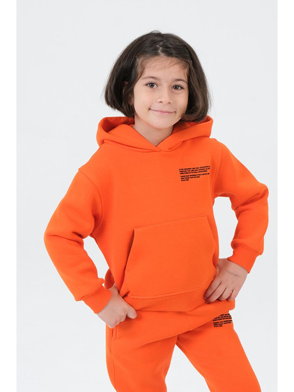 Turuncu Kız Çocuk Kapüşonlu Eşofman Takımı-3