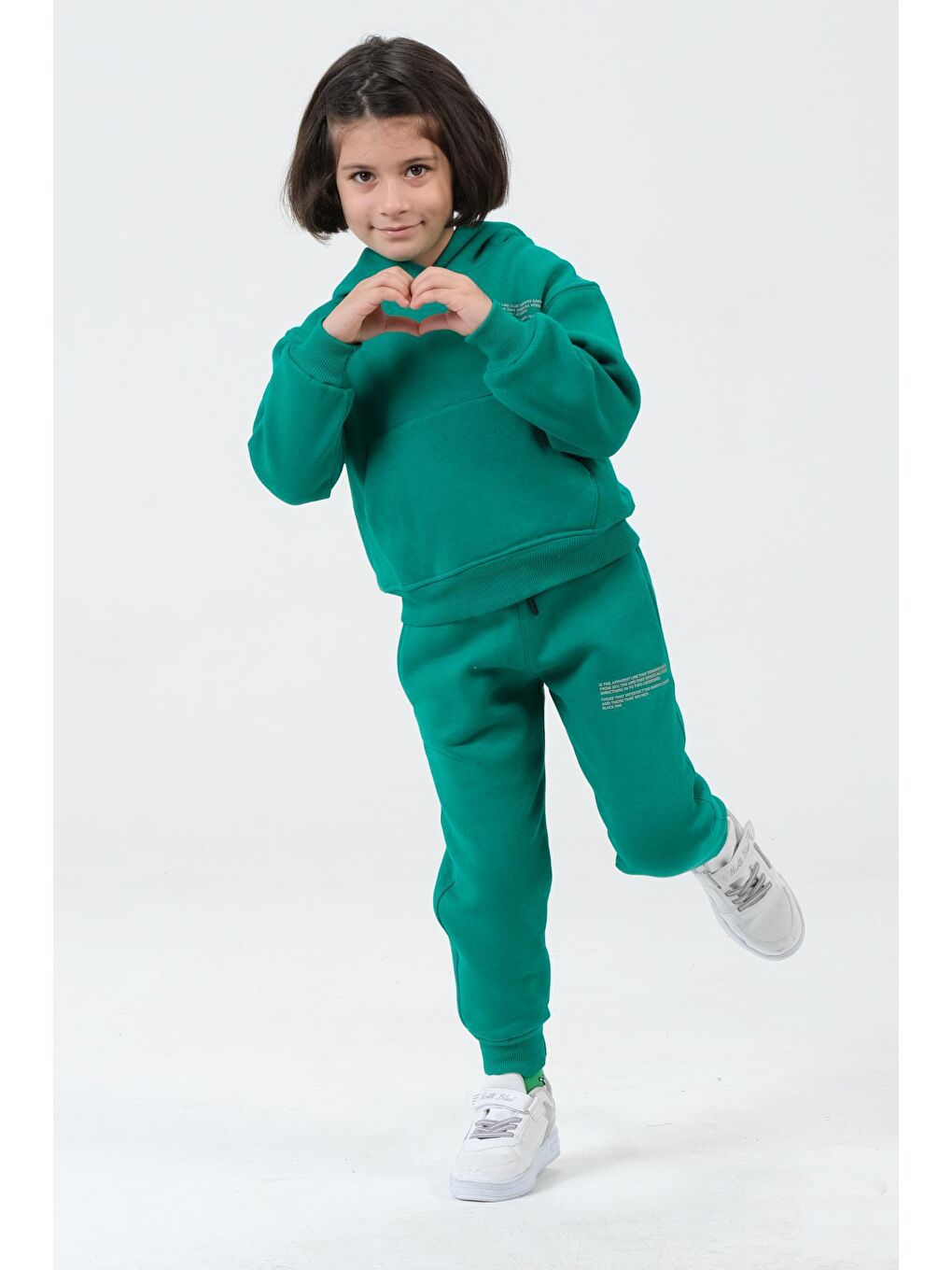 Yeşil Kız Çocuk Kapüşonlu Eşofman Takımı-3