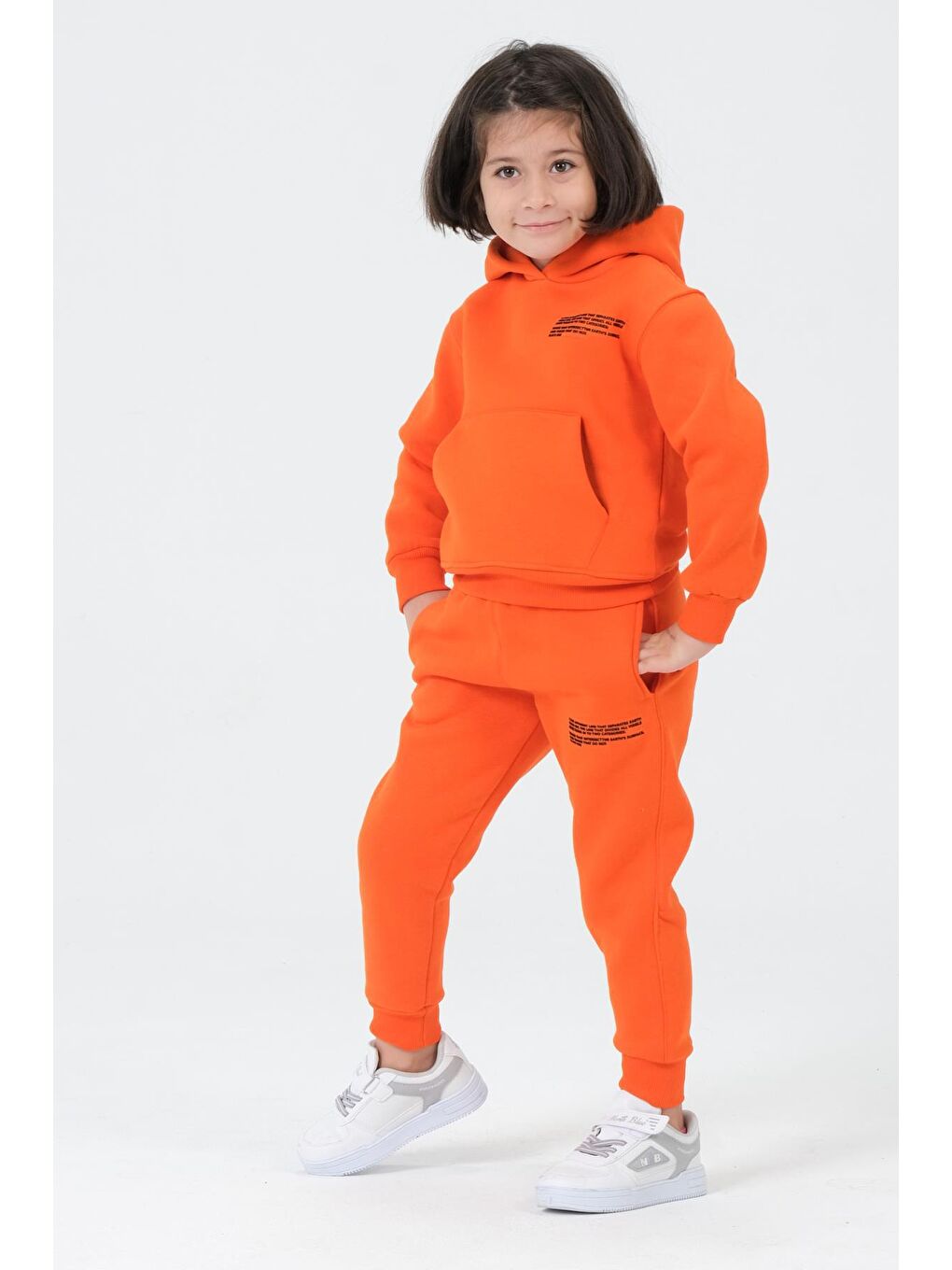 Turuncu Kız Çocuk Kapüşonlu Eşofman Takımı-4