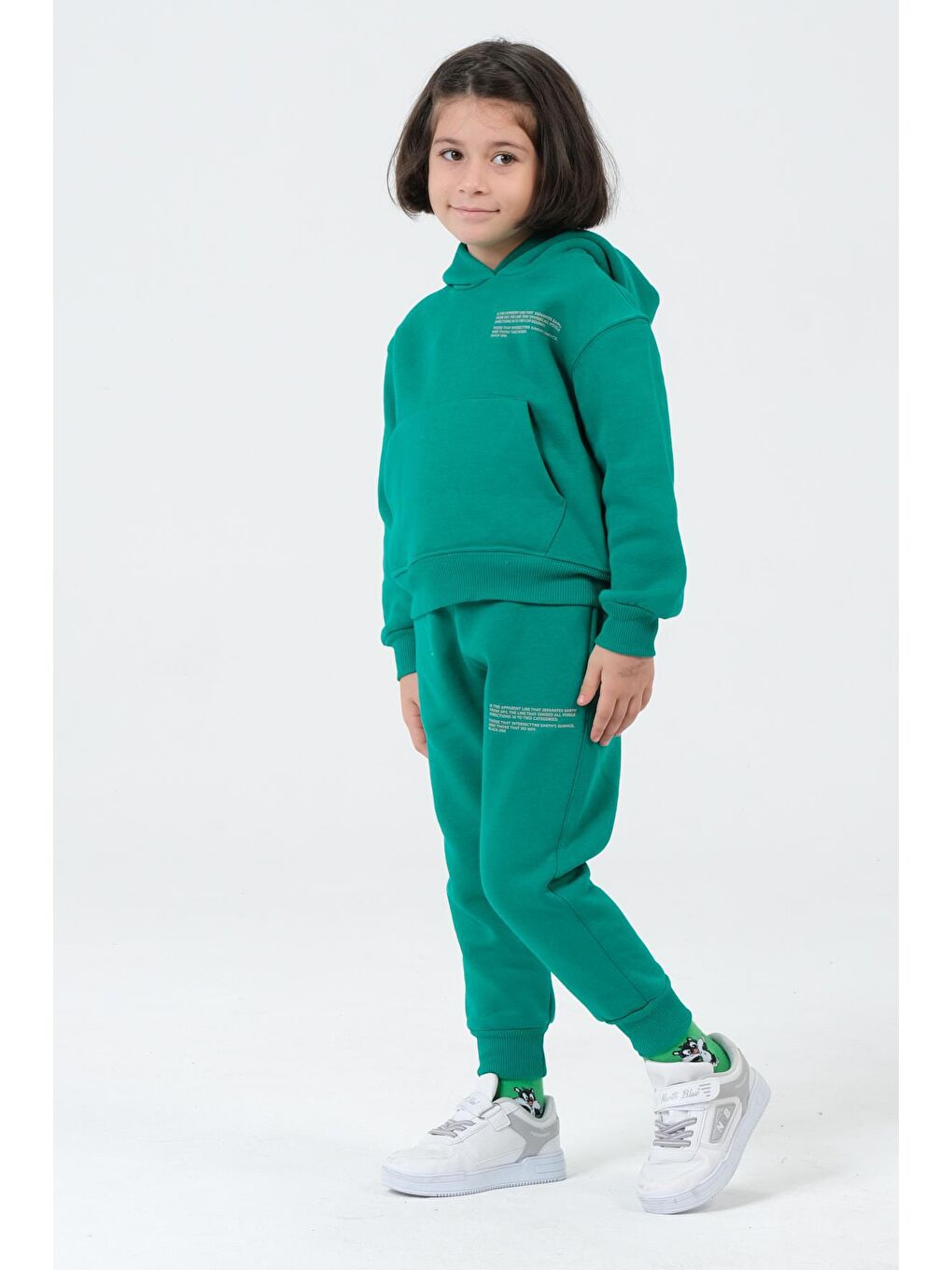 Yeşil Kız Çocuk Kapüşonlu Eşofman Takımı-4