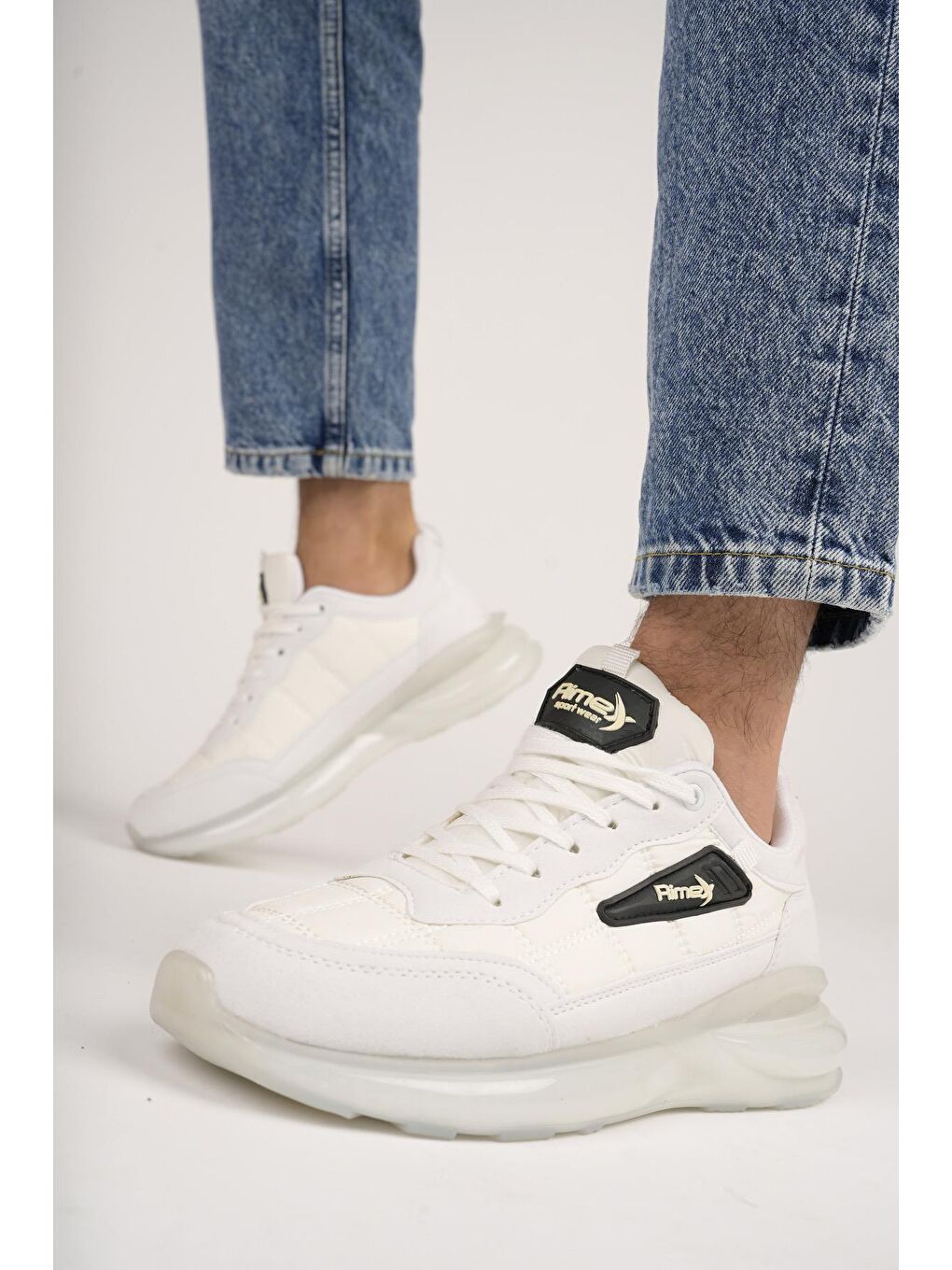 Beyaz Nidas Unisex Bağcıklı Renkli Taban Şeffaf Detaylı Sneaker Spor Ayakkabı