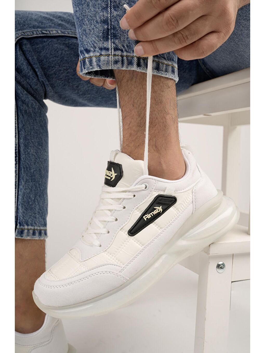 Beyaz Nidas Unisex Bağcıklı Renkli Taban Şeffaf Detaylı Sneaker Spor Ayakkabı-1