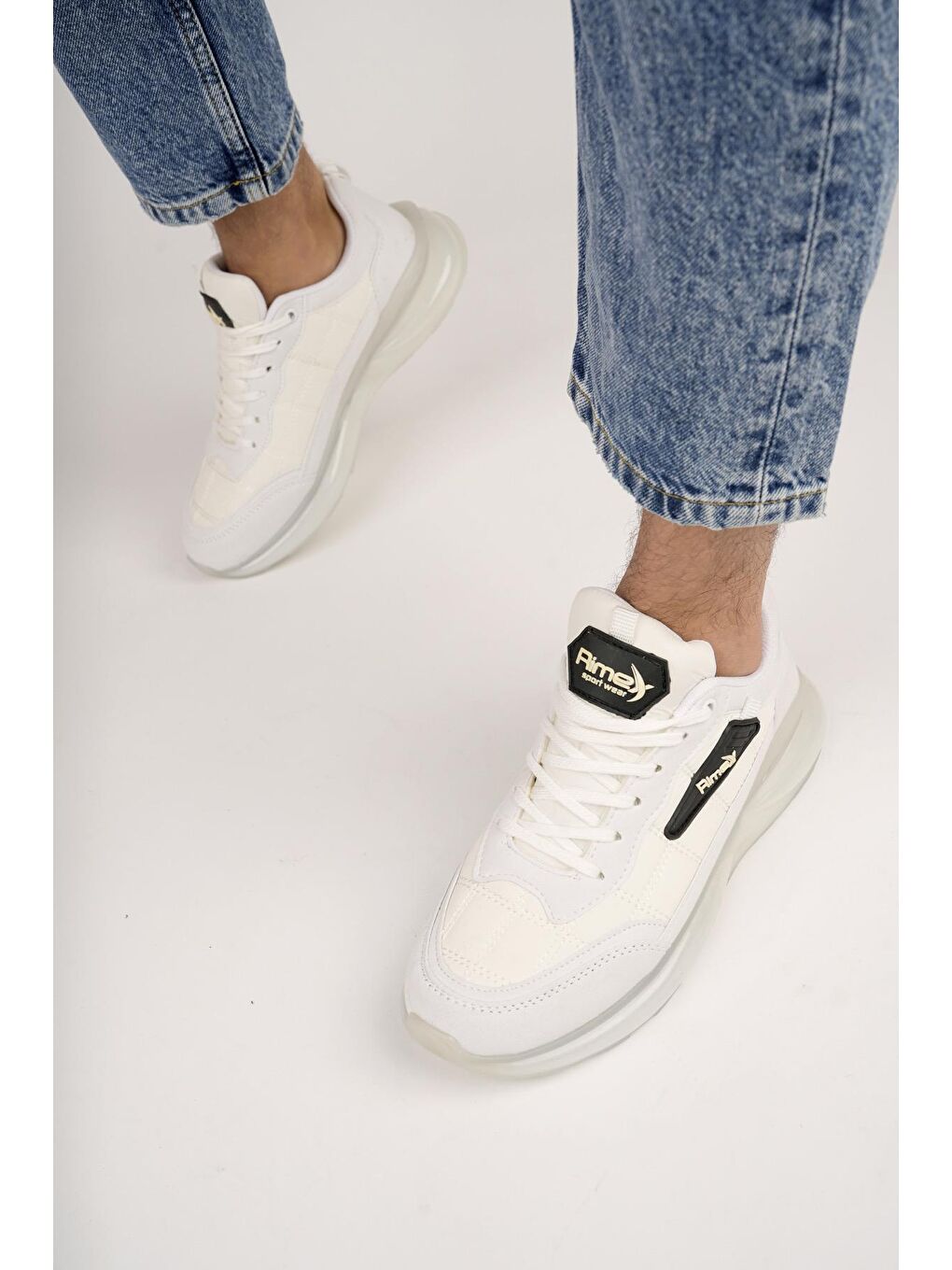 Beyaz Nidas Unisex Bağcıklı Renkli Taban Şeffaf Detaylı Sneaker Spor Ayakkabı-3