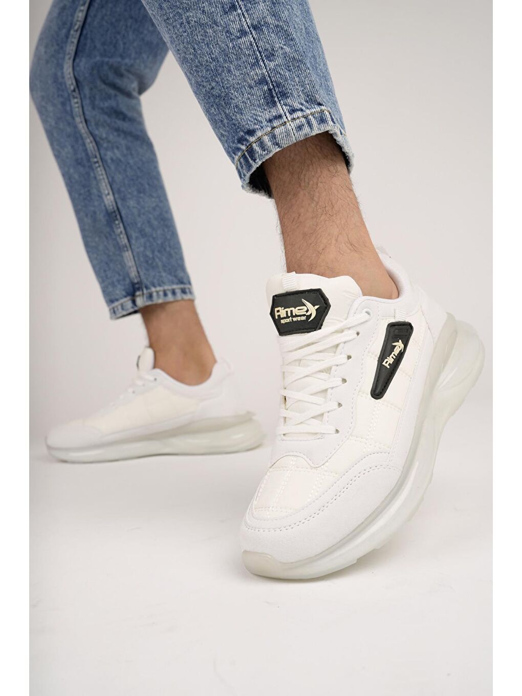 Beyaz Nidas Unisex Bağcıklı Renkli Taban Şeffaf Detaylı Sneaker Spor Ayakkabı-4