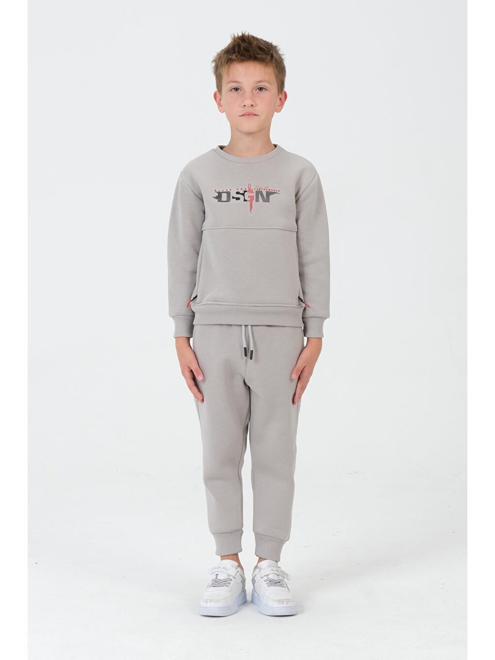 Gri Erkek Çocuk Bisiklet Yaka Eşofman Takımı