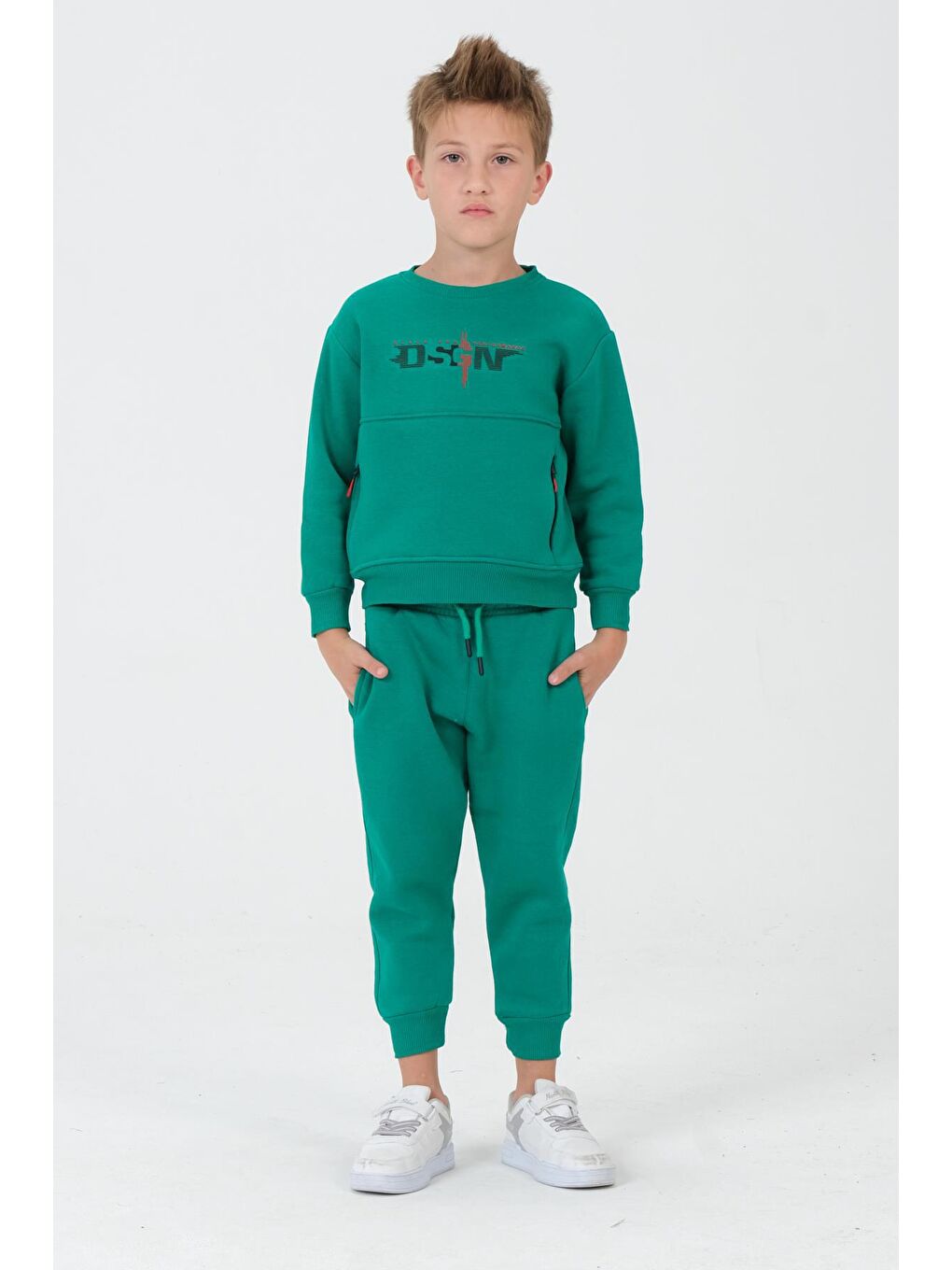 Yeşil Erkek Çocuk Bisiklet Yaka Eşofman Takımı