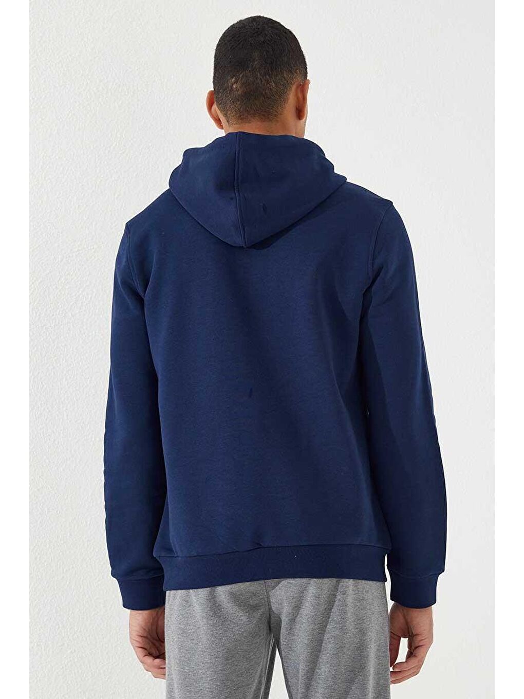 TOMMYLIFE İndigo Nakışlı Kanguru Cep Standart Kalıp Kapüşonlu Erkek Sweatshirt - 87839 - 2