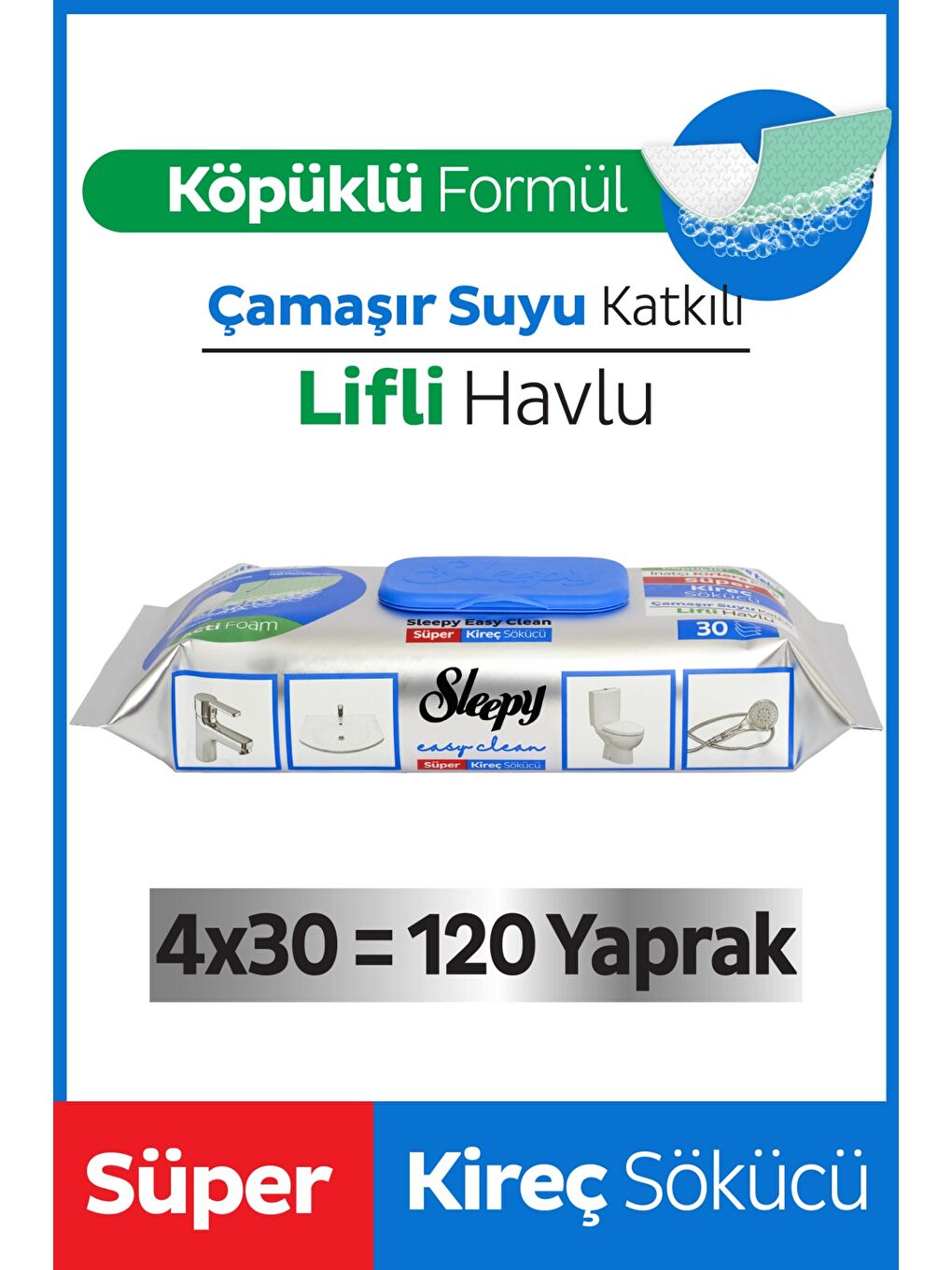 Sleepy Easy Clean Süper Kireç Sökücü Yüzey Temizlik Havlusu&mendili 4x30 (120 Yaprak)