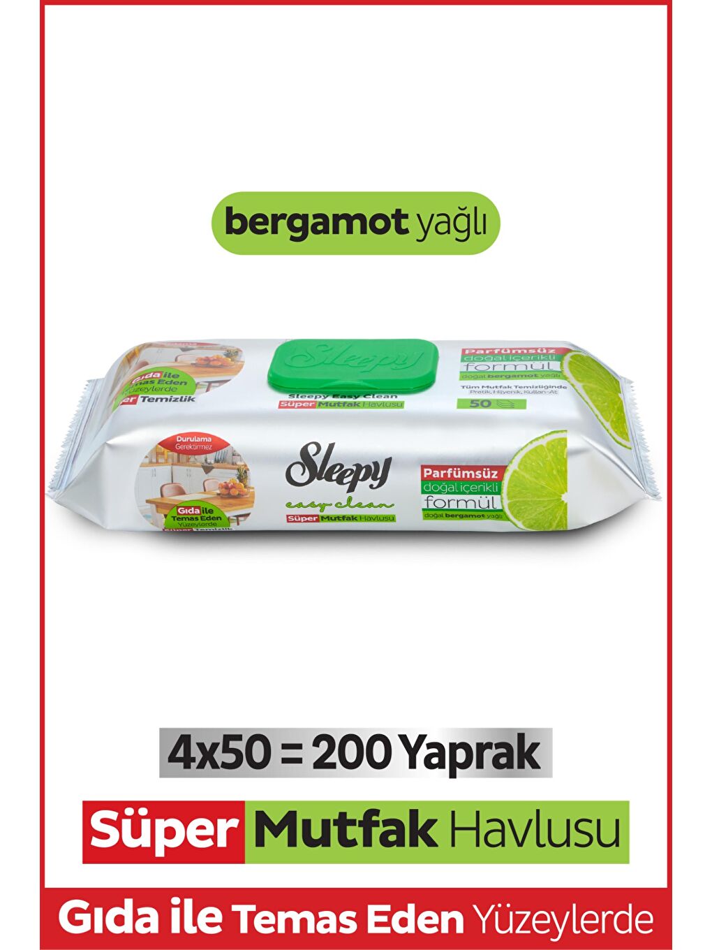 Easy Clean Süper Yüzey Temizlik Mutfak Havlusu&Mendili Bergamot Yağlı 4X50 (200 Yaprak)