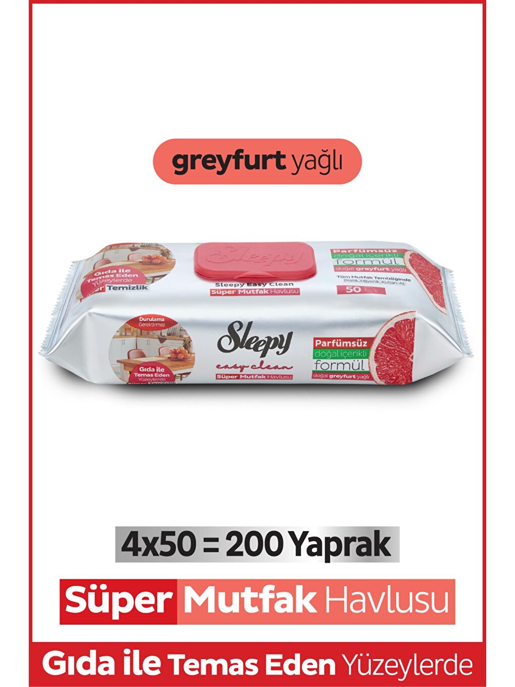 Easy Clean Süper Yüzey Temizlik Mutfak Havlusu&Mendili Greyfurt Yağlı 4X50 (200 Yaprak)